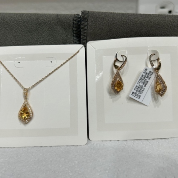 Vintage Citrine and White Sapphire 14K Gold Vermeil Pendant / Earrings Set NWT - Picture 13 of 13
